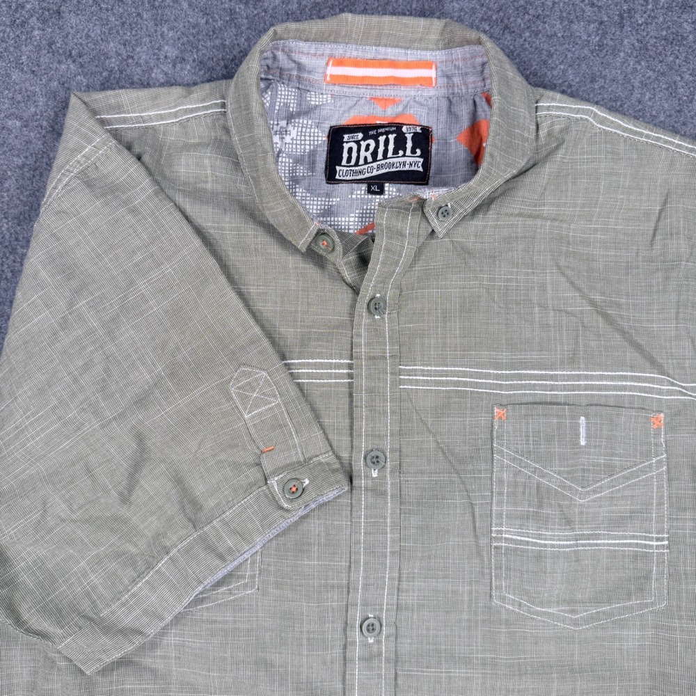 Drill Clothing Co Mens XL Olive Green Textured Short Sleeve Button Down Shirt